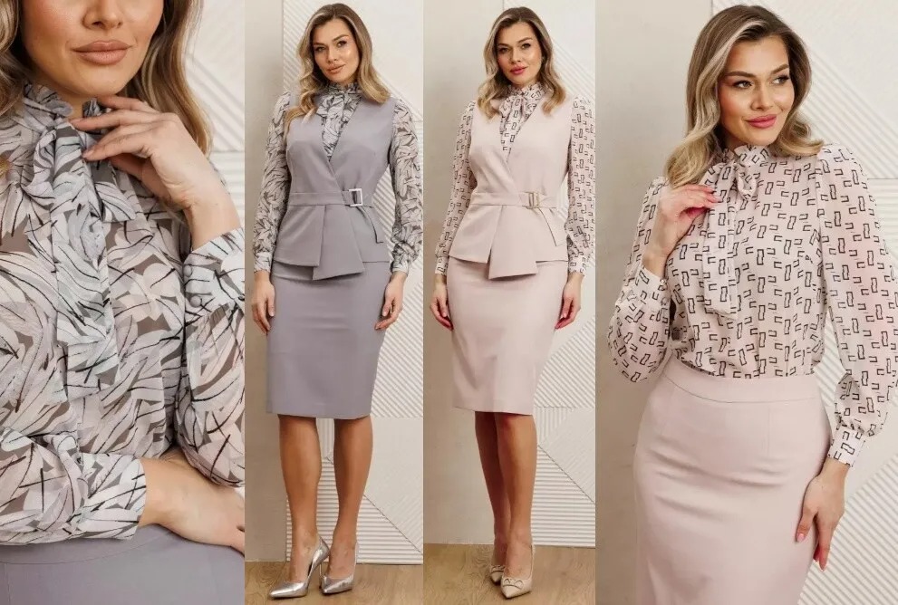 Комплект, блузка, жилет, юбка, блуза Мода Юрс 26-2538