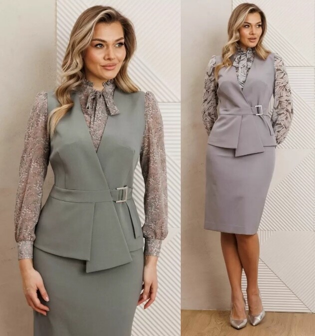Комплект, блузка, жилет, юбка, блуза Мода Юрс 26-2538