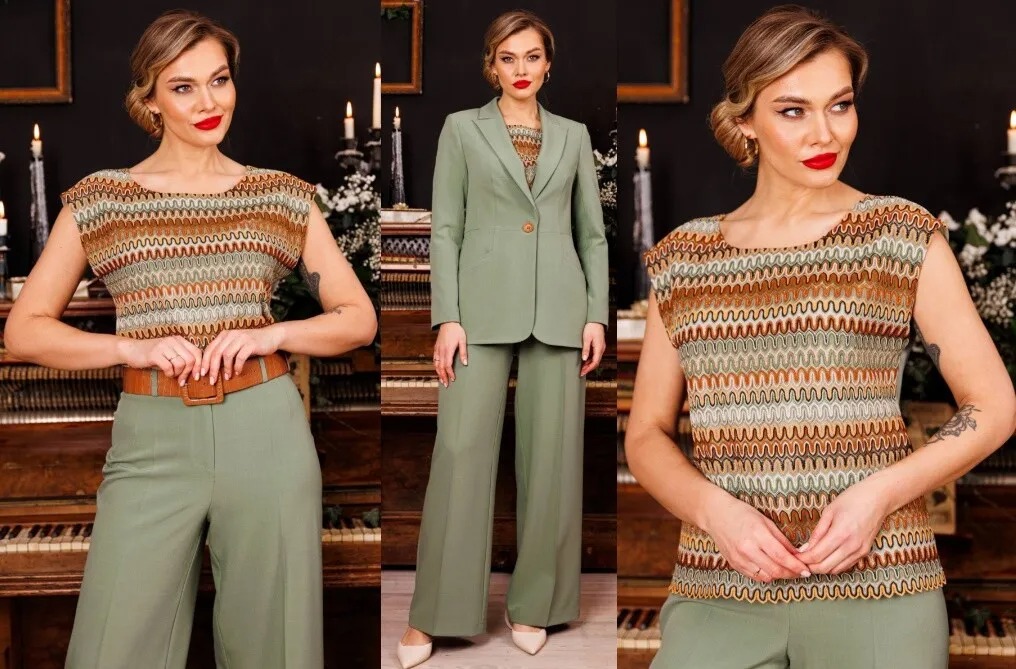 Костюм, жакет, брюки, топ Мода Юрс 2839