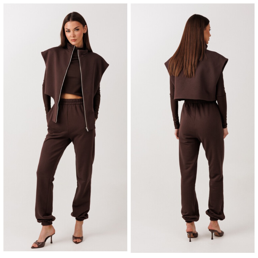 Жилет, лонгслив, брюки V&N Fashion 1130_коричневый